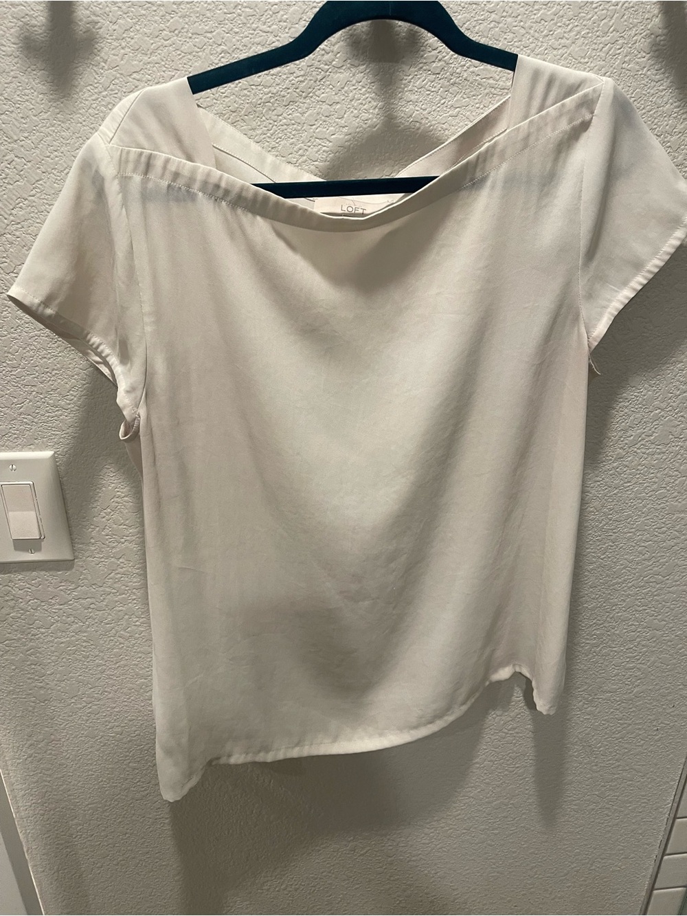 LOFT Cream Short Sleeve Cross-Back Top
